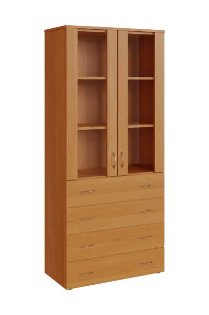 N 5 - 84ZS kancelářská skříň, 2-dveřová/prosklená/zásuvky, 1800x800x400, olše jantar